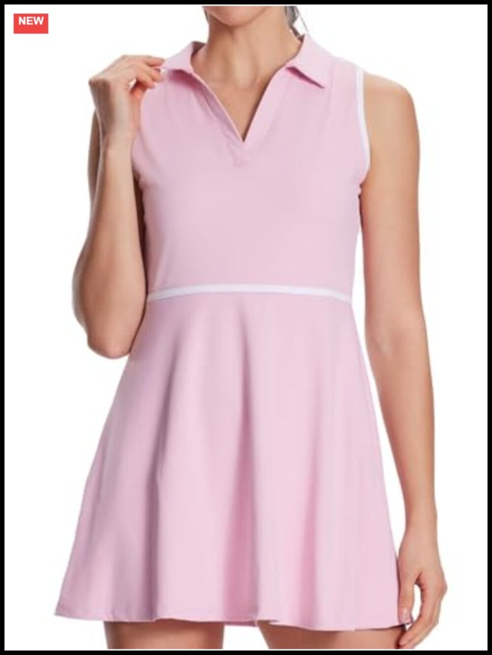 Women's Tennis Dress with Shorts, Polo Collar, V-Neck, Sleeveless, Athletic